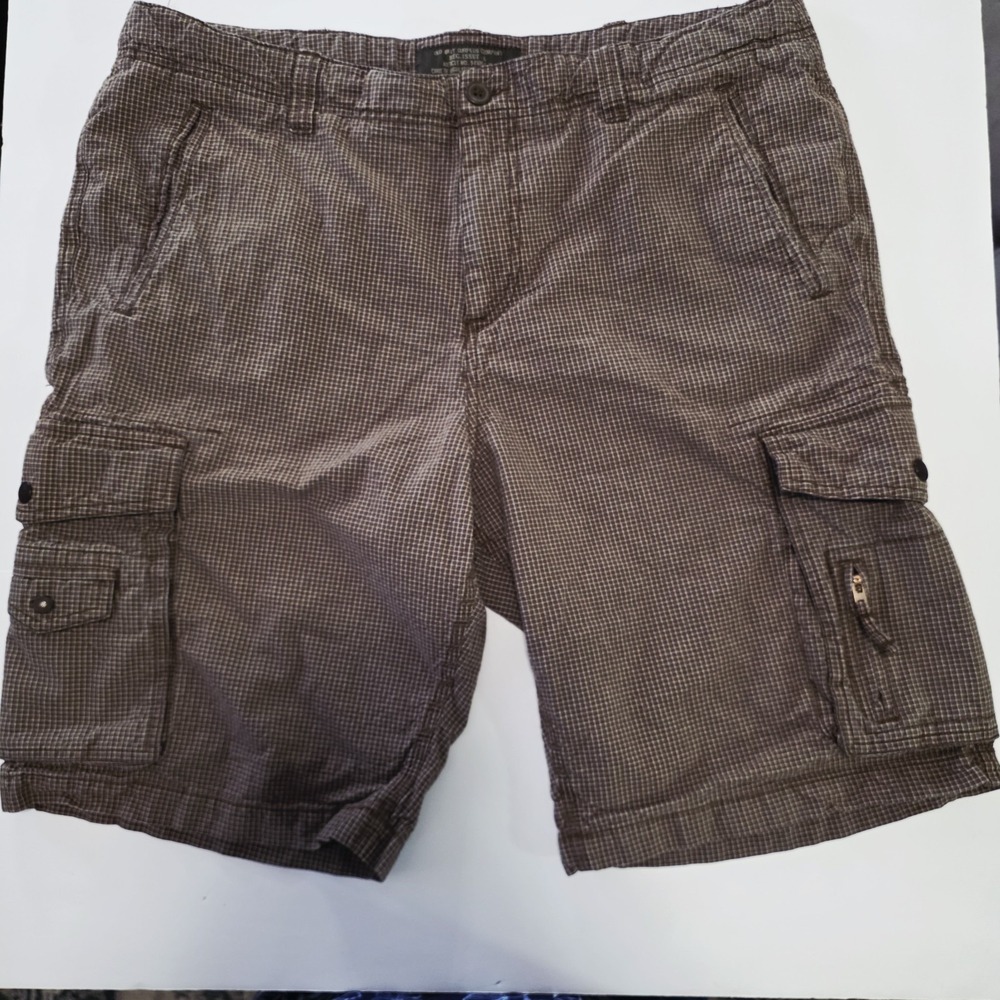 Old Navy Surplus Company Cargo Shorts Men 38 Brown Grid Cotton Excellent Relaxed